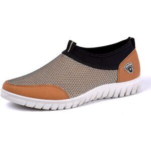 Men's Beige Breathable Casual Loafers Mesh Summer Lightweight Slip-on Shoes